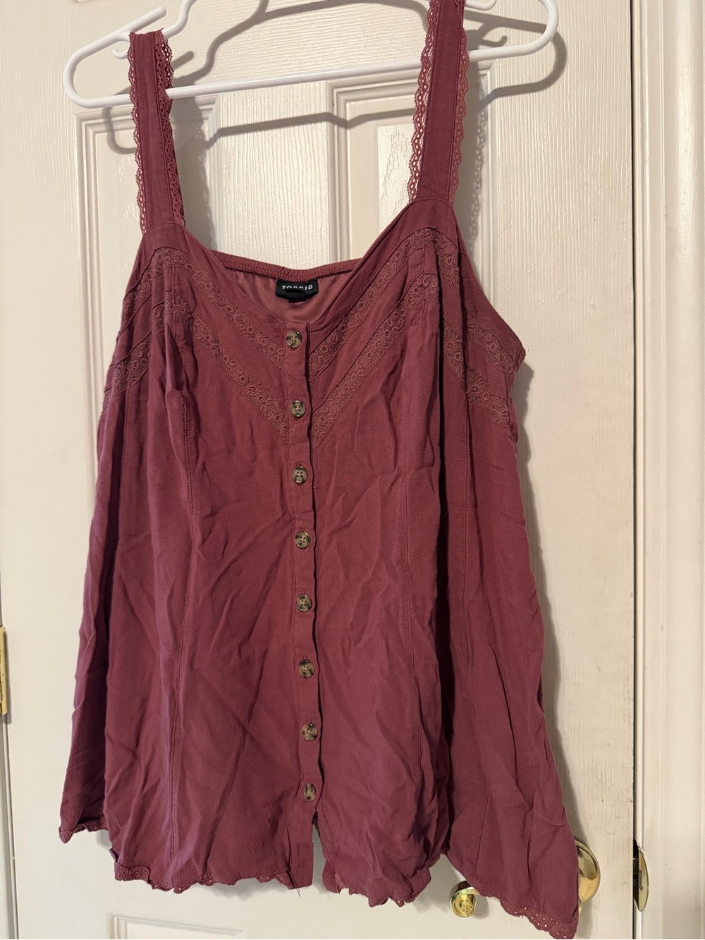 torrid Mauve Lace-Trim Button-Front Tank